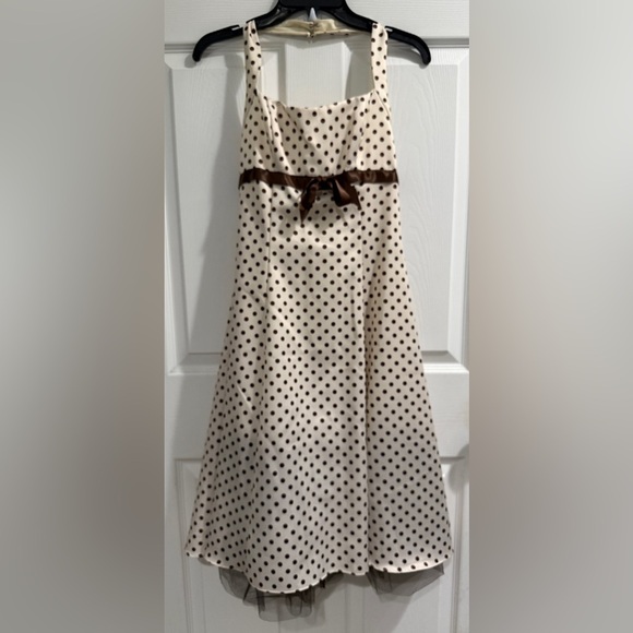 VTG Zum Zum by Niki Livas Cream Brown Polka Dot Babydoll Dress Tulle Bow Y2K - Picture 1 of 11